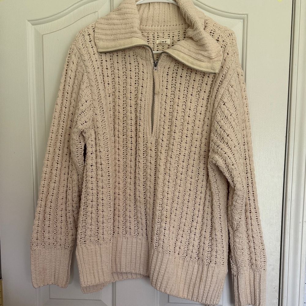 Aerie Cozy Cream Half-Zip Knit Sweater